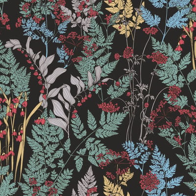 Bloemen behang Profhome 377511-GU vliesbehang glad met bloemen patroon mat zwart groen geel rood 5,33 m2