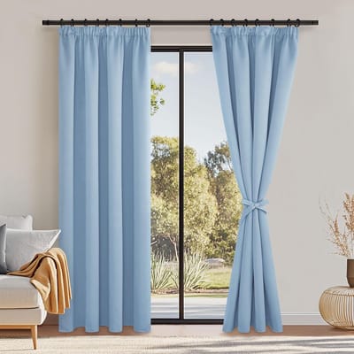 Gordijnen, ondoorzichtig, plooiband, set van 2, 140 x 225 cm (B x H), verduisteringsgordijnen met gordijnstropdassen, gordijnen woonkamer, slaapkamer, thermogordijn, bescherming tegen kou