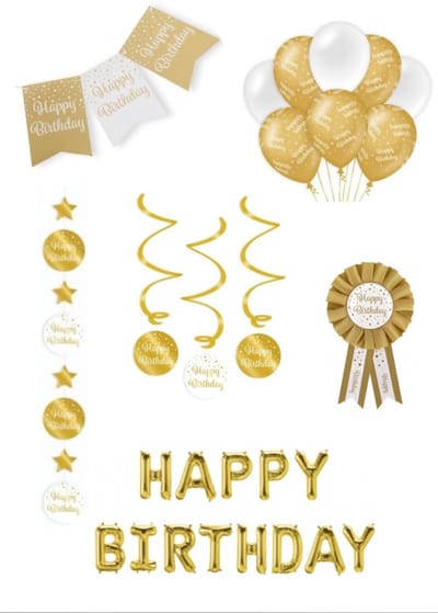 happy birthday verjaardag versiering pakket - goud wit - ballon - vlag – paperdreams