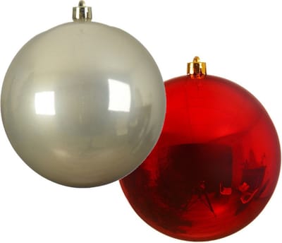 Grote decoratie kerstballen - 2x st - 14 cm - champagne en rood - kunststof