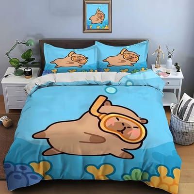 Cartoon Capibara Beddengoed Sets Quilt Bedovertrek Dekbedovertrek Kussensloop 2-3 Stuks Sets Kinderen Volwassenen Slaapkamer Decoratie Cadeaus AU Single 140x210cm