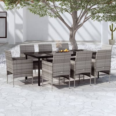 vidaXL - 9-delige - Tuinset - met - kussens - grijs - en - zwart