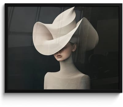 Poster in lijst - Fotolijst 70x50 cm - Posters - Vrouw - Golvende - Hoed - Posterlijst zwart - Decoratie - Wanddecoratie woonkamer - Muurdecoratie slaapkamer