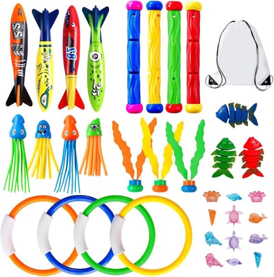Zwembad Speelgoed Set - Duikspellen Strandspellen - Waterpret Zomeractiviteiten - 35 Delige Collectie - 25x25x5 cm - Gemengde Kleuren
