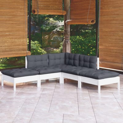 vidaXL - 5-delige - Loungeset - met - kussens - grenenhout - wit