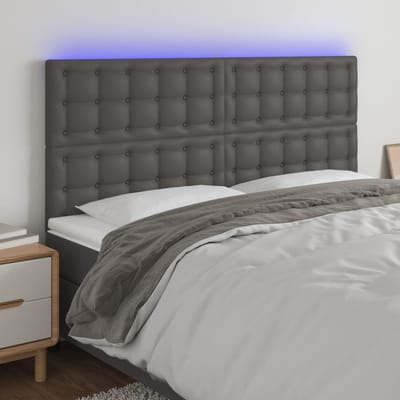 vidaXL - Hoofdbord - LED - 160x5x118/128 - cm - kunstleer - grijs