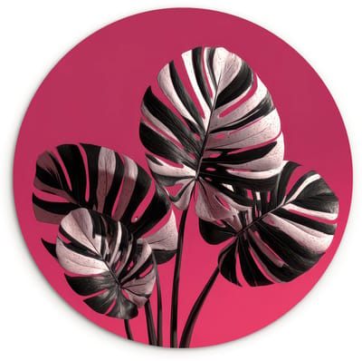 WallCircle® Wandcirkel 120x120 cm - Muurcirkel Bladeren - Rond - Roze - Muurdecoratie woonkamer - Wanddecoratie slaapkamer - Kamer decoratie accessoires - Ronde schilderijen XXL