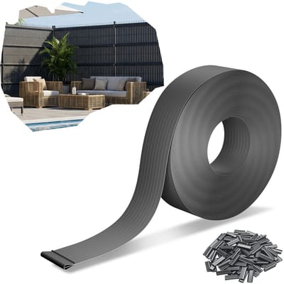 Froadp Grijs 70 m premium PVC-privacystroken 4,7 cm voor dubbele staafmatten, weerbestendig, UV-bestendig, scheurvast, ondoorzichtige windbescherming voor tuin, balkon en terras, inclusief clips