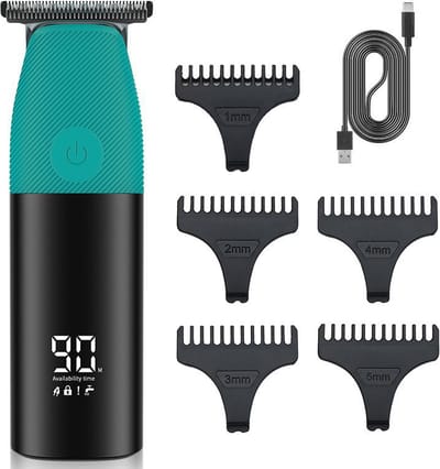 Tondeuse-All-in-One Precisietrimmer, Apparaat voor Gezicht en Hoofd-5 Lengtestanden (1-5 mm)-Waterdicht-Zelfslijpende Mesjes-Draadloos-Batterij Indicatie USB oplaadbare 120 min batterijduur(groen)