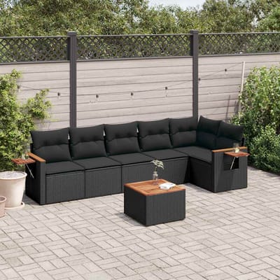 vidaXL - 7-delige - Loungeset - met - kussens - poly - rattan - zwart