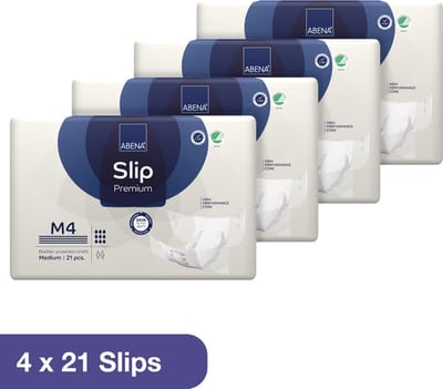 ABENA Incontinentie Slip Premium M4 - Eendelig Verband ter Bescherming van Zwaar Urineverlies en (Dunne) Ontlasting - Perfecte Aansluiting door Flexibele Sluitstrips - 84 Stuks