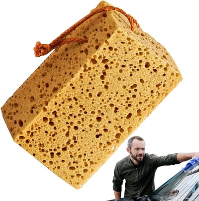 Autowas Spons - Reinigingsspons Dik - Auto Reinigen - Krasvrij Werken - 17x10x8 cm - Licht Koffie