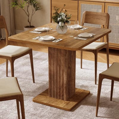 LITTLE TREE Kleine Eettafel voor 2 tot 4 personen - 90 × 80 × 75 cm - Landelijk design met geribbeld onderstel - Houten keukentafel voor thuis - Bruin