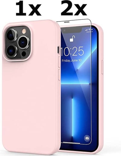 Hoesje Geschikt voor iPhone 13 Pro Soft Nano siliconen Gel Licht Roze Hoesje Met 2X Glazen screenprotector