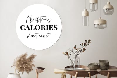 WallCircle - Wandcirkel - Muurcirkel - Kerst quote - Winter - Christmas calories - Wit - Aluminium - Dibond - 140x140 cm - Binnen en Buiten