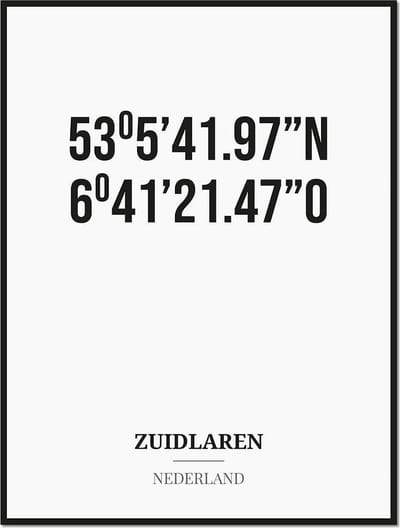 Poster/kaart ZUIDLAREN met coördinaten