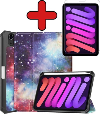 Hoesje - Geschikt voor Apple iPad Mini 6 (2021) - 8.3 inch - 6e Generatie - Met Screenprotector - Trifold Bookcase Hoes - Hard Cover Case - Met Uitsparing Geschikt voor Apple Pencil - Hardcover Book - Tablethoes - Galaxy