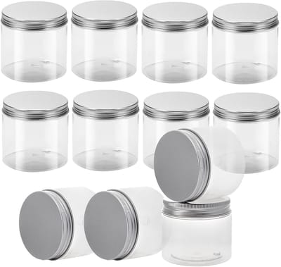 12 stuks 350 ml voorraaddozen, rond, met deksel, kunststof, kleine kunststof dozen met schroefdeksel, voorraadcontainer, plastic dozen voor specerijen, noten, snoep, 85 x 82 mm