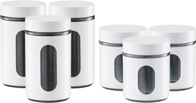 Zeller - 6x keuken voorraadpotten rvs - wit - 2 formaten 600 ml/900 ml