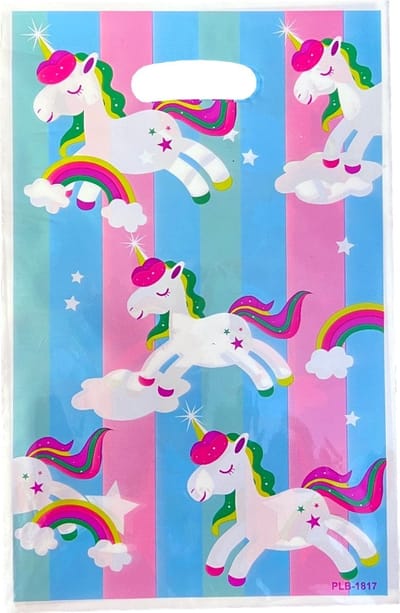 10x Plastic Uitdeelzakjes - Traktatie Zakjes Voor Uitdeelcadeautjes - Uitdeelzakjes Kinderfeestje - Uitdeeltasjes - Verjaardag - Feestje - 10 Stuks - 16.5x25cm - Unicorn / Eenhoorn
