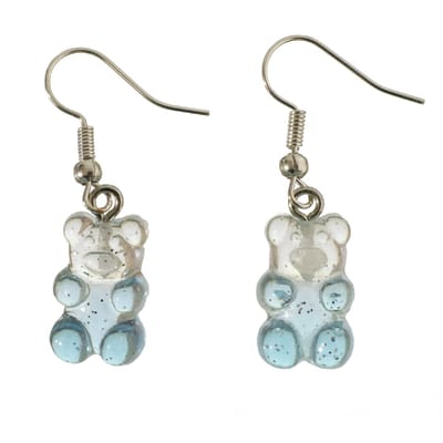 oorbellen gummybear zilver blauw wit rvs