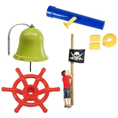 4-in-1 set: Kapiteinspersoneel, bel, vlaggenmast, telescoop