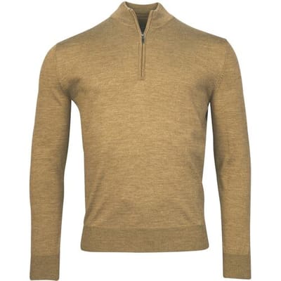 Baileys Trui Merino Wool Half Zip Uni Color Single Knit Donker Zand / male