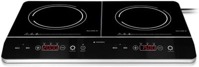 Dubbele inductiekookplaat 3500 W - 2 kookzones met timer en automatische pannherkenning - Inductiekookplaat met touchdisplay - Zwart