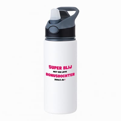 Hacebo® - super blij met een lieve bonusdochter zoals jij waterfles met rietje zwart - Dochter - de liefste bonusdochter - verjaardag - cadeautje voor dochter - dochter artikelen - kado - geschenk - water fles - 650ML