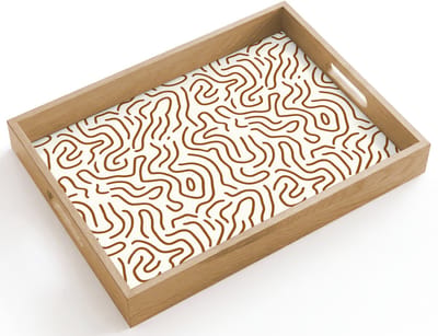 Dienblad hout 40x30 cm - Schootdienblad - Minimalistisch - Patroon - Terracotta - Borrelplank rechthoek - Plateau dienbladen