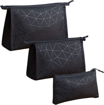 Ynkkvre - Toilettas - Set van 3 Waterdichte PU Cosmetica- en Toilettassen – Luxe Diamantpatroon, Lichtgewicht Reistas, Make-uptas in 3 Maten – Draagbaar & Duurzaam voor Reizen en Dagelijks Gebruik