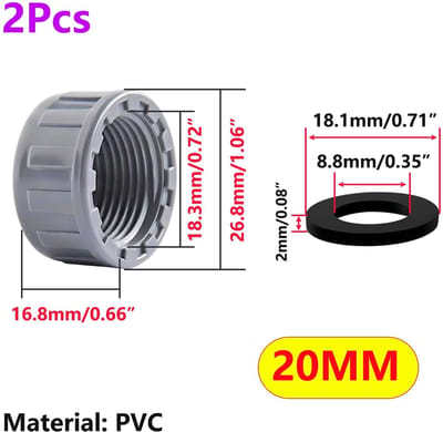 Dailygoods- PVC Plug 20 mm - Set van 2 - Hoogwaardige PVC - Waterdichte afdichting - Inclusief rubberen ring - Schokbestendig en duurzaam - Pvc Dop