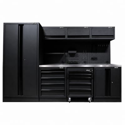 Pillar Werkplaatsinrichting Modulair – RVS werkblad – diepte 61,5 cm – Midnight Black design