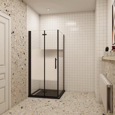 Douchecabine Rechthoek Black Poppy Vouwdeur 70 cm met Vaste Wand 80 cm 6mm Semi Gesatineerd Glas Mat Zwart
