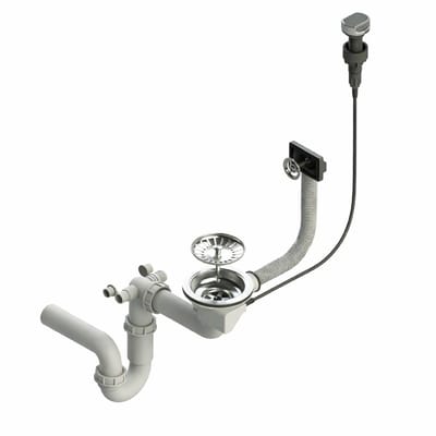QLS Automatische Sifon 3 1/2 inch afvoer voor enkele spoelbak Chroom Roestvrij staal PVC 11428
