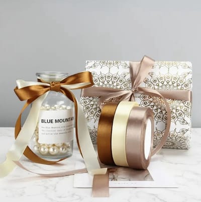Luxe Lint - 3 rollen - Beige / Zand / Bruin / Taupe - Kerst - Christmas - Cadeau - Verjaardag - Chique Leuk Inpakken - Stoffen Lint - Cadeaulint - 2 cm breed - DH collection