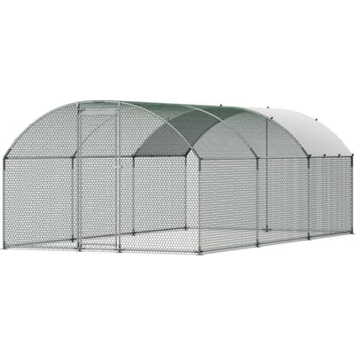 Grand Poulailler en Métal, 3 x 6 x 2 m, Enclos Poulailler Accessible à Pied avec Housse Imperméable, Enclos Poulailler Toit Dôme avec Serrure, Cage Extérieure pour Canards Lapins