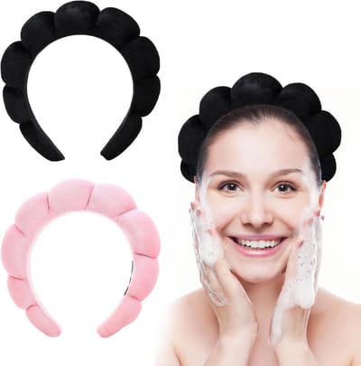 Set van 2 zachte en schattige make-up hoofdbanden van spons, ideaal voor huidverzorging, gezichtsreiniging en make-up verwijderen