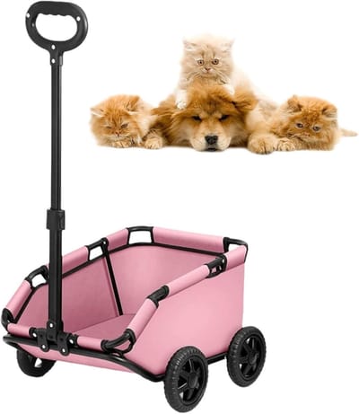 Huisdier Wandelwagen - Dierenkar Hondentrolley - Reizen met huisdieren - 360 graden draaibaar - 51cm x 35cm - Roze