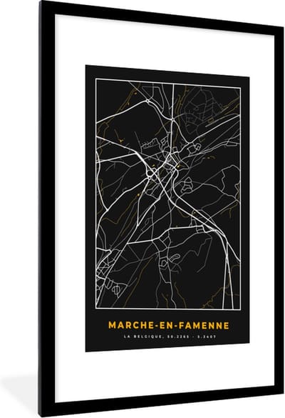 Fotolijst incl. Poster - Marche-en-Famenne - Kaart - Stadskaart - Goud - Plattegrond - 60x90 cm - Posterlijst