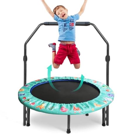 Mini Trampoline voor Kinderen - Verstelbare Handgreep en Veiligheidsafdekking - Geschikt voor Binnen en Buiten