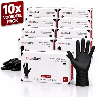 NaturaSterk Nitril Handschoenen Maat XL Zwart – 5 g Wegwerphandschoenen – 10 x 100 Stuks – Poedervrij, Latexvrij & Niet Steriel – voor Professioneel Gebruik