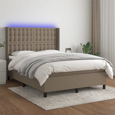 vidaXL - Boxspring - met - matras - en - LED - stof - taupe - 140x190 - cm