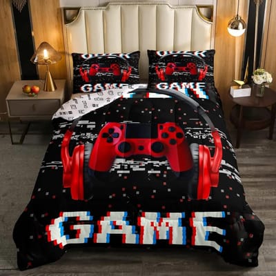 Gaming Beddengoed Set Game Dekbedovertrek 135 voor Volwassenen Kinderen Zachte Microvezel Modern Gamepad Dekbedovertrek Decoratief met Kussensloop 70x133cm 2pcs