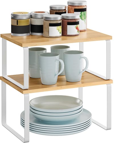 2-delige kruidenrekset - Opbergrek - Uitbreidbaar en stapelbaar ontwerp - Voor het organiseren en bewaren van kruiden - Houtkleur
