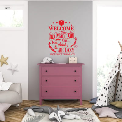 Muursticker - Welcome To The Man Cave - 58 x 70 - Rood