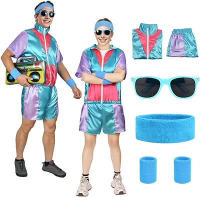 Retro 90s Hip Hop Outfit en 80s Fashion Shell Suit Kostuum, Perfect voor Disco Feesten met Hoofdband en Polsbandjes
