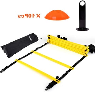 Trainingsladder met Kegels - Wendbaarheidsschaal Sporttraining - Verbeteren Voetbalvaardigheid - Verstelbare Platte Sporten - 6 Meter Lengte - Rood