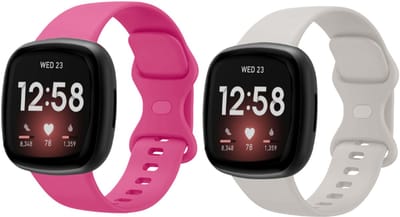 Strap-it Siliconen smartwatch bandjes – geschikt voor Fitbit Versa 3/4 & Fitbit Sense/Sense 2 – Knalroze & Lichtbeige – comfortabel, lichtgewicht & zweetbestendig - Maat L