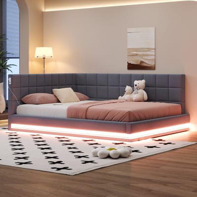 REDOM slaapbank 160x200 cm – Linnen grijs – LED (app), USB, lattenbodem – 250 kg